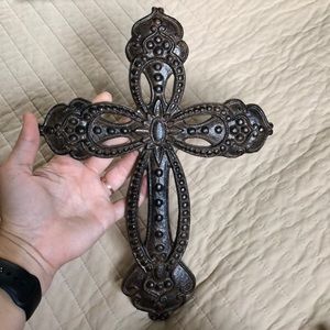Metal hanging cross decor